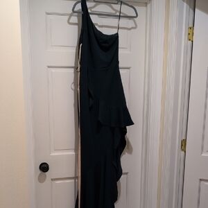 Lulu's Black One-Shoulder Ruffle Maxi Dress